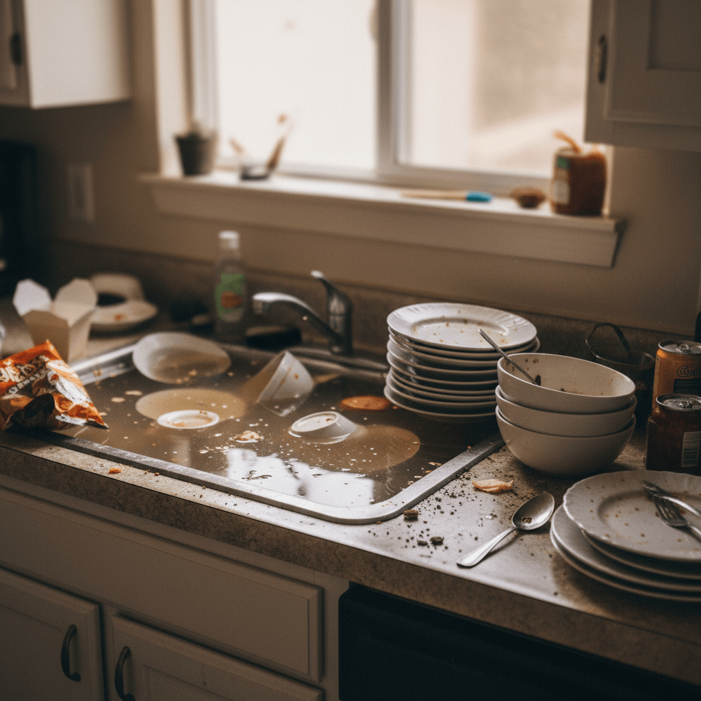 Verstopfte Küchenspüle mit stehendem Wasser