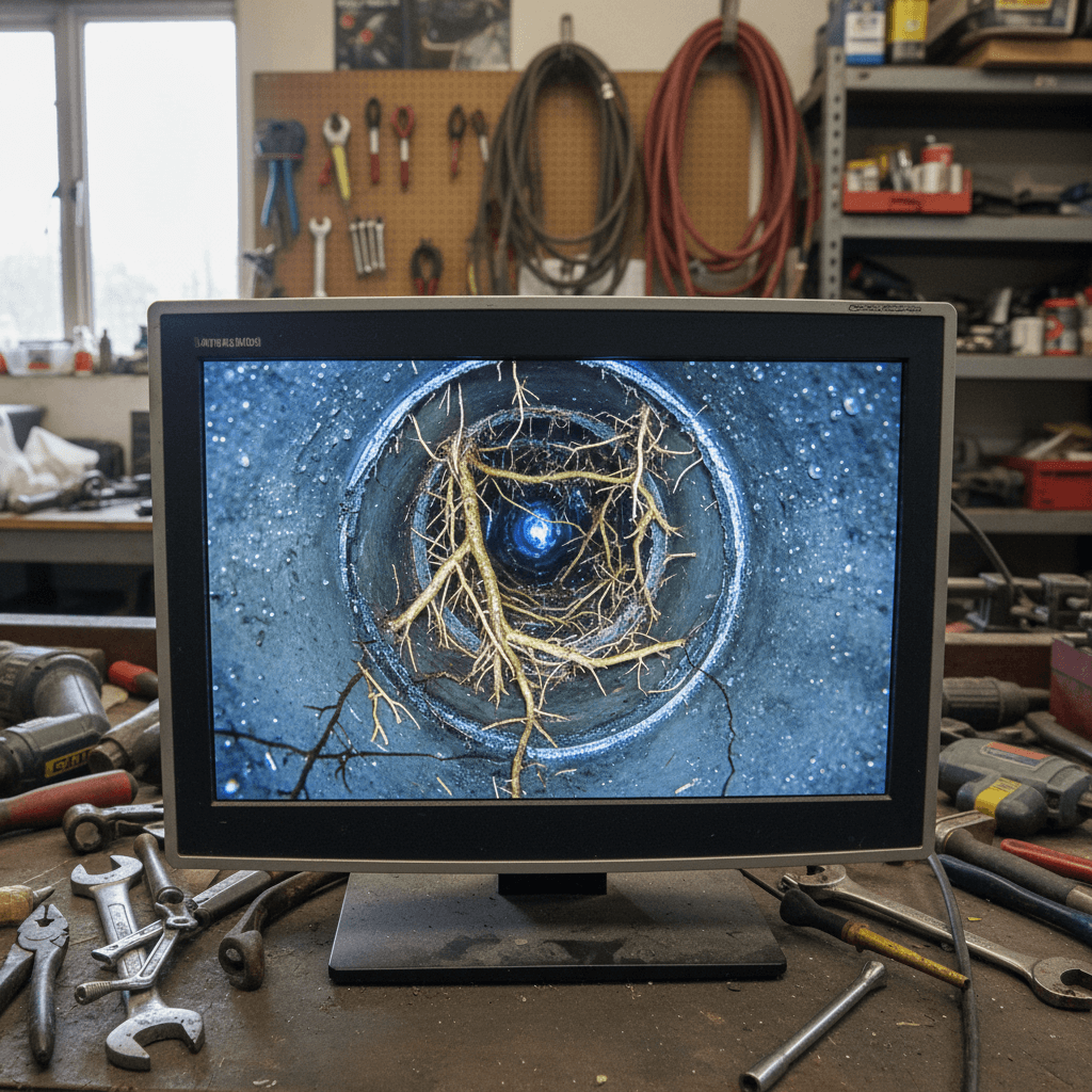 Kamerainspektion eines verstopften Rohres